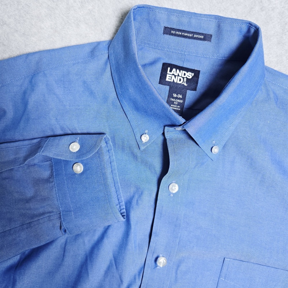 Lands' End Mens 16-34 Tailored Fit No Iron Pinpoint Oxford Long Sleeve Shirt